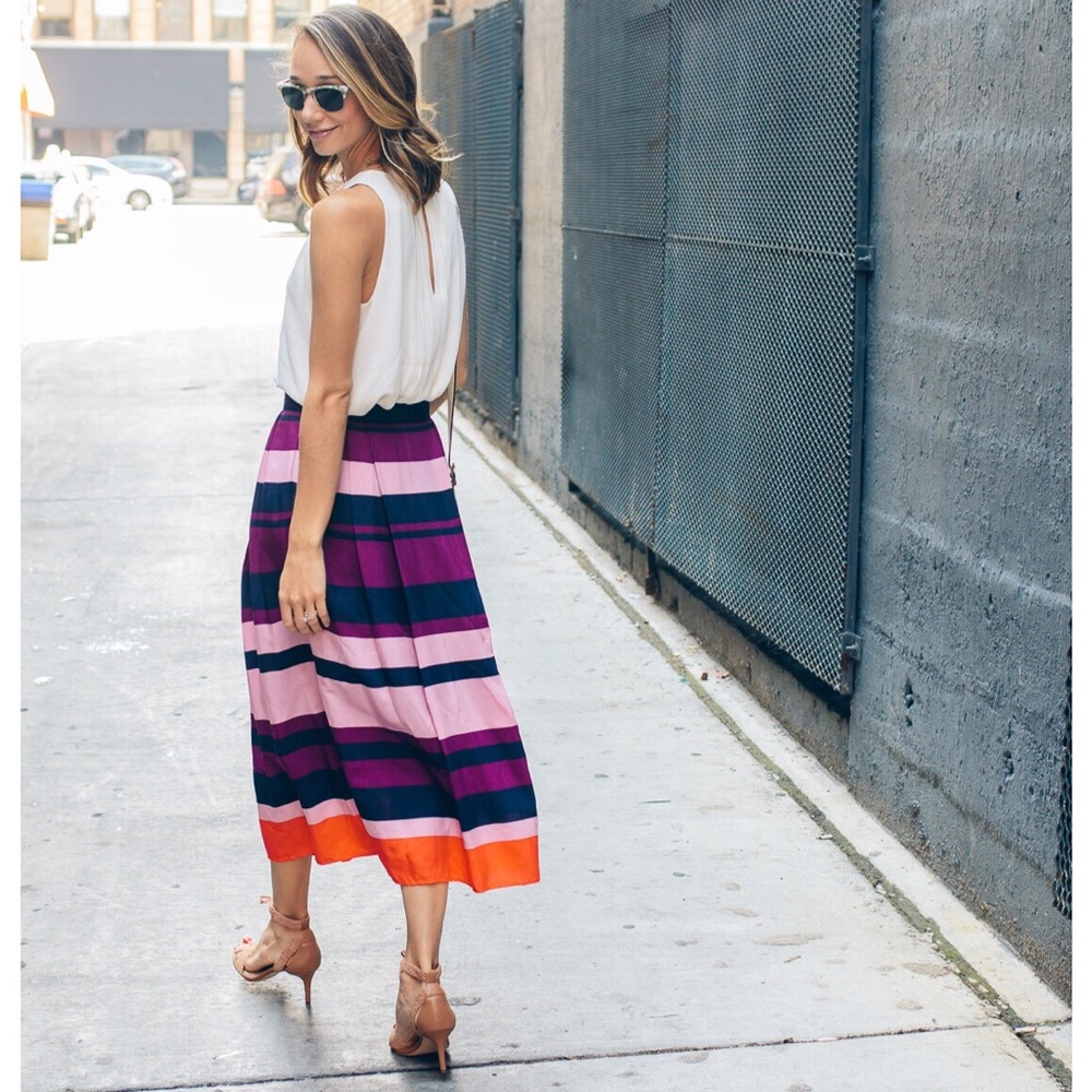NWT Ann Taylor Pleated Striped Midi Skirt - Picture 1 of 4